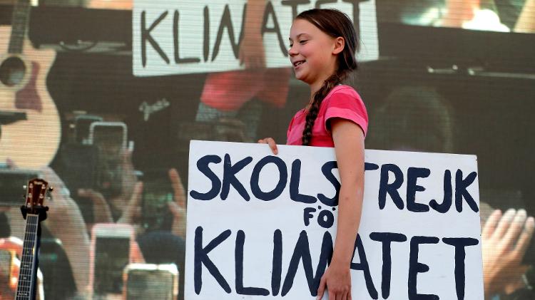 Ativista sueca Greta Thunberg usa placa durante greve geral do clima de Nova York - Lucas Jackson / Reuters
