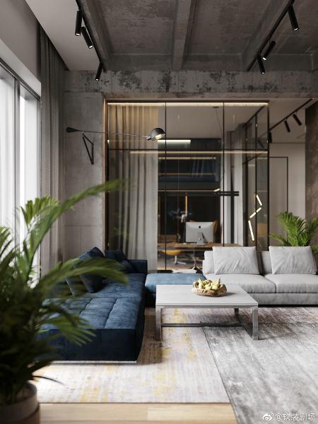 Sala do apartamento inspirada na decoração industrial - Reprodução / Pinterest
